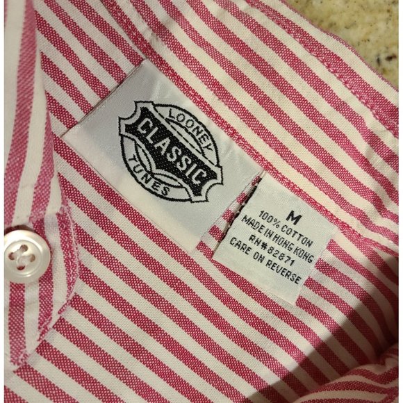 Looney Tunes Classic Shirt Adult M Button Up Long Sleeve Tweety Sylvester Stripe - Picture 6 of 14